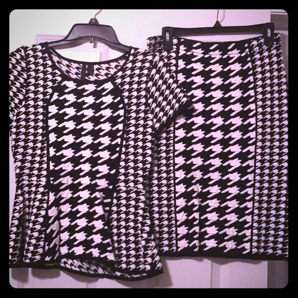 Black & white houndstooth peplum top & skirt set